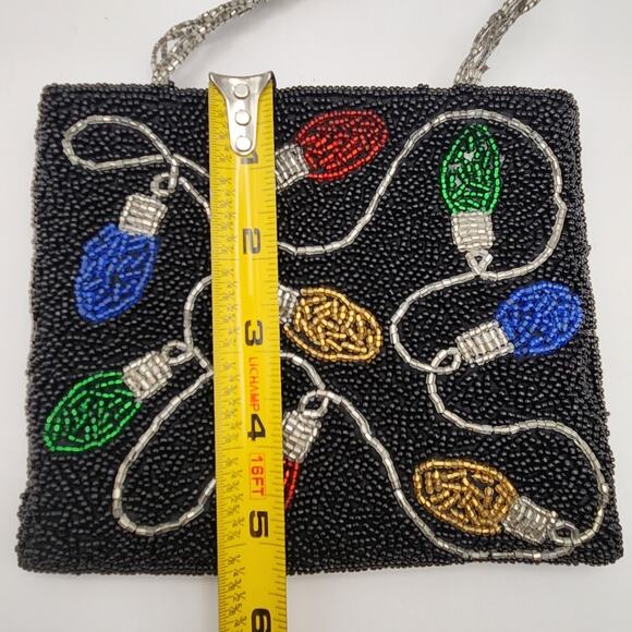 Inge Christopher Beaded Christmas Lights Purse Black Holiday Mini Bag Vintage - Picture 6 of 14